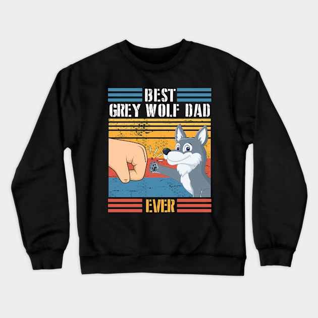 Grey Wolf Dog And Daddy Hand To Hand Best Grey Wolf Dad Ever Dog Father Parent July 4th Day Crewneck Sweatshirt by joandraelliot